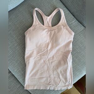 Ribbed Built-In Bra Workout Tank Top Gym Light Pink Nude Blush Size S